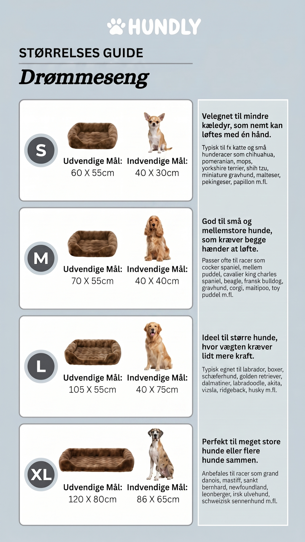Størrelsesguide for Lit de rêve ergonomique
