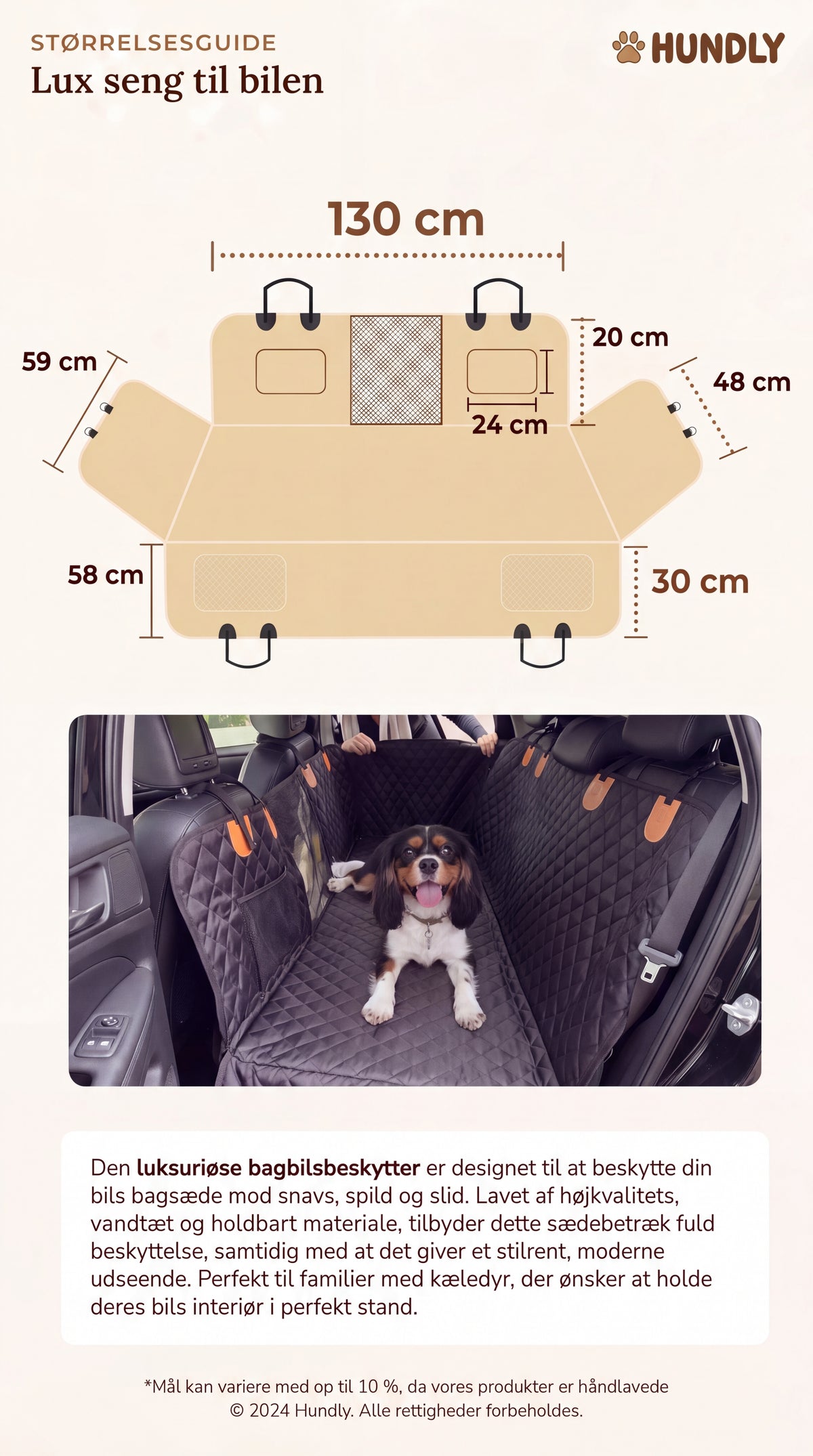 Størrelsesguide for Lux seng til bilen