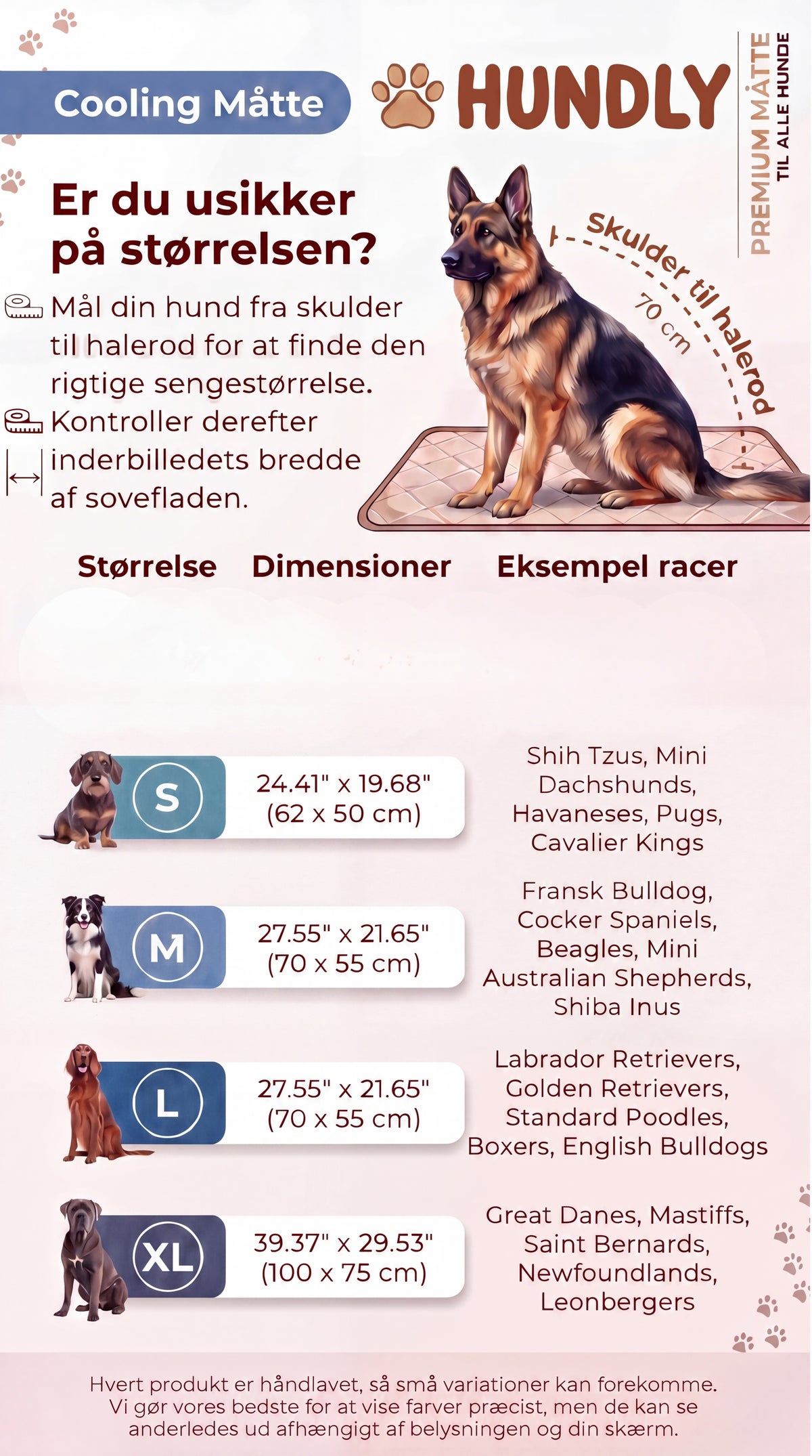 Størrelsesguide for Cooling Måtte - 2 for 1